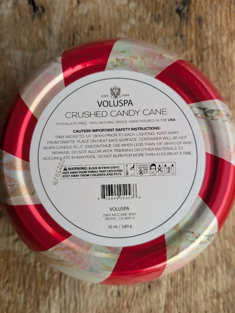 Anthropologie Voluspa Crushed Candy Cane Scented Candle - Red